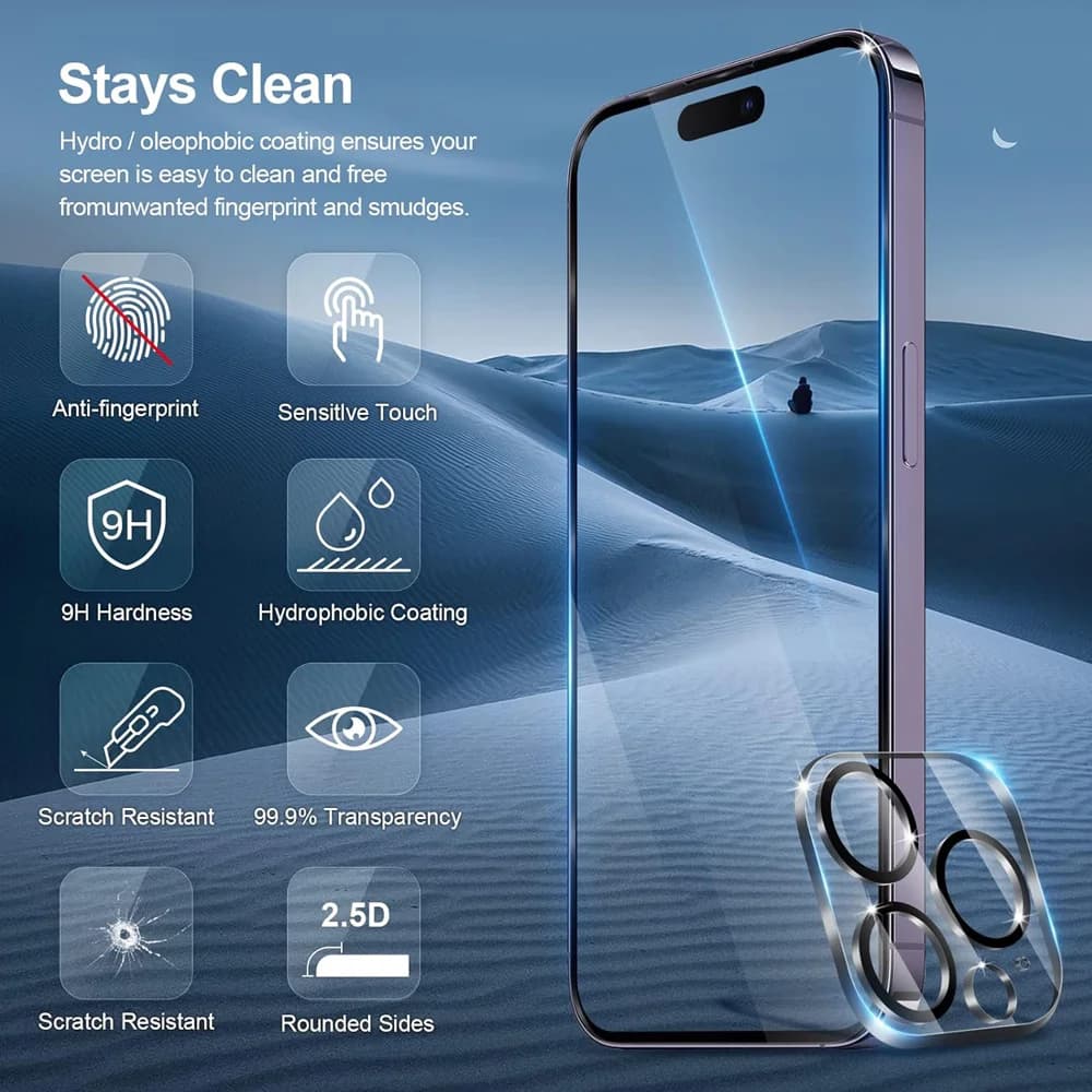 حماية شاشة عالية الدقة لـ iPhone 16 15 17 14 13 12 11 Pro Max زجاج مقسى iPhone15 Pro غطاء عدسة الكاميرا iPhone16 Plus 13 Mini - 2