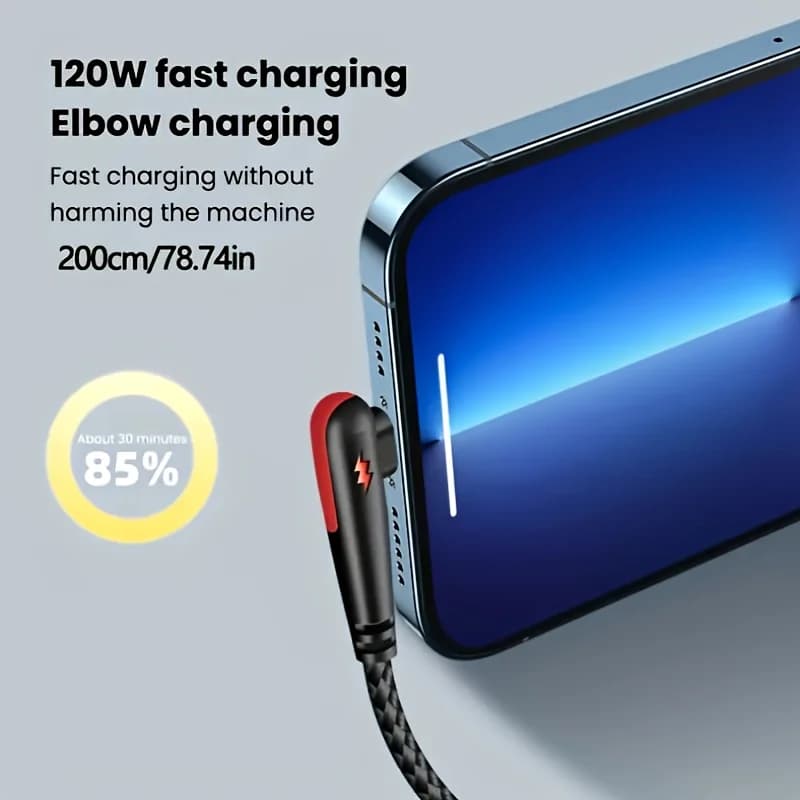NNBILI 120W Fast Charging USB to C Cable, Nylon Braided, 90 ° Bend Design, Suitable for of Huawei，no xiaomi、iPhone、Samsung ﻿ - 4
