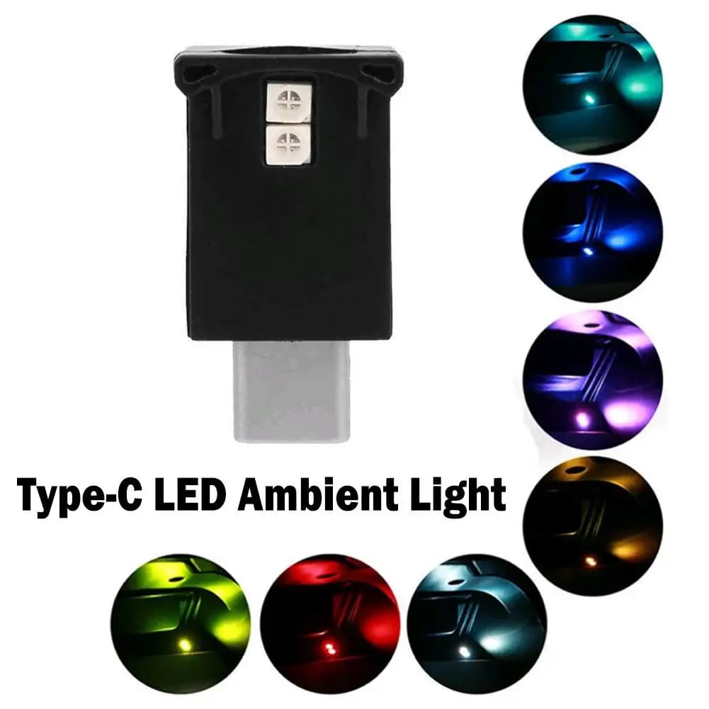 ضوء محيط LED نوع C 8 ألوان RGB تدرج ديناميكي سطوع قابل للتعديل مصباح جو داخلي للسيارة