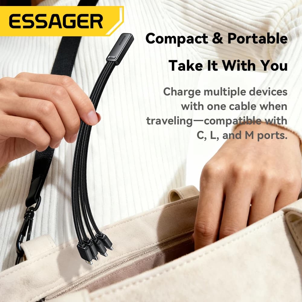كابل شحن سريع محمول من Essager 4 في 1 للسفر، كابل من Type C أنثى إلى متعددة USB مع محولين من Type C وMicro وLightning - 4