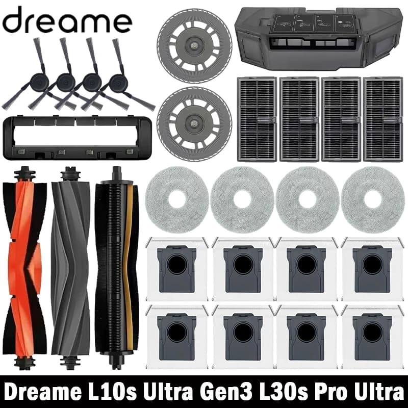 قطع غيار مكنسة روبوت Dreame L10s Ultra Gen3 / L30s Pro Ultra، فرش جانبية رئيسية، أقمشة مسح، مرشحات HEPA، أكياس غبار، إكسسوارات