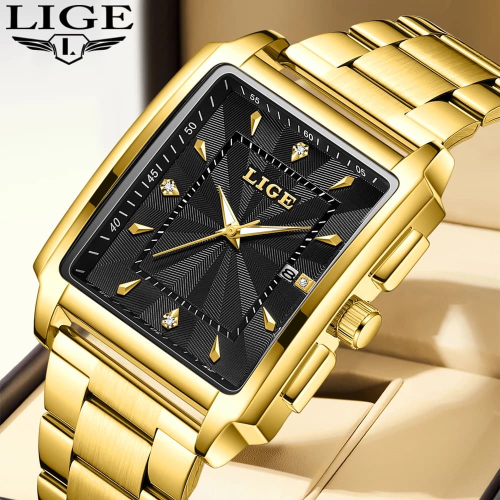 LIGE Fashion Business Watch Men Square Sport Waterproof Watches For Men Top Brand Luxury Military Quartz Chronograph Wristwatch - 6