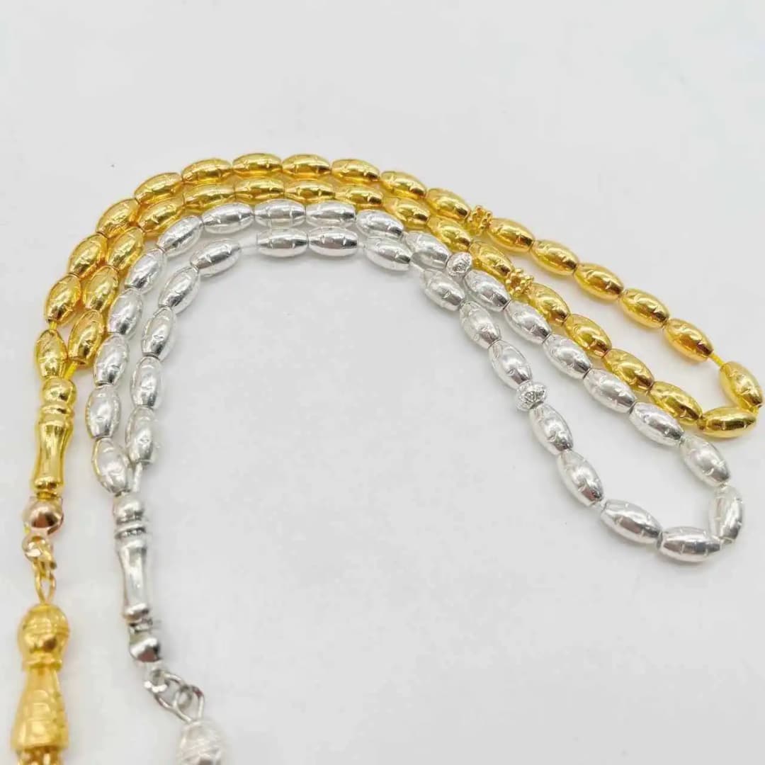 Elegant Alloy Prayer Beads, 4x7mm Gold/Silver Tasbih for Muslim, Solid Color Islamic Rosary, Perfect Daily Gift for Men & Women - 2