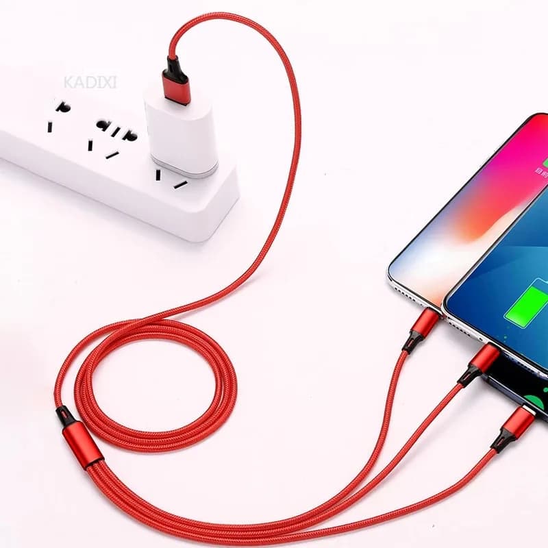 كابل شحن سريع 3 في 1 من Lovebay، نوع C، متوافق مع iOS وiPhone وهواوي وسامسونج، نايلون مضفر - 5