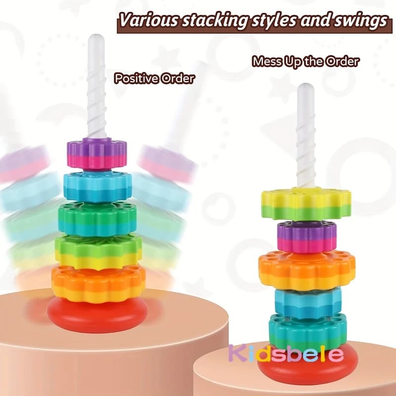 Rotated Rainbow Spinning Stacking Toys Baby Early Education Puzzle Development Intelligence Ring Toy For Kids Boys Wheel For Kid - 2