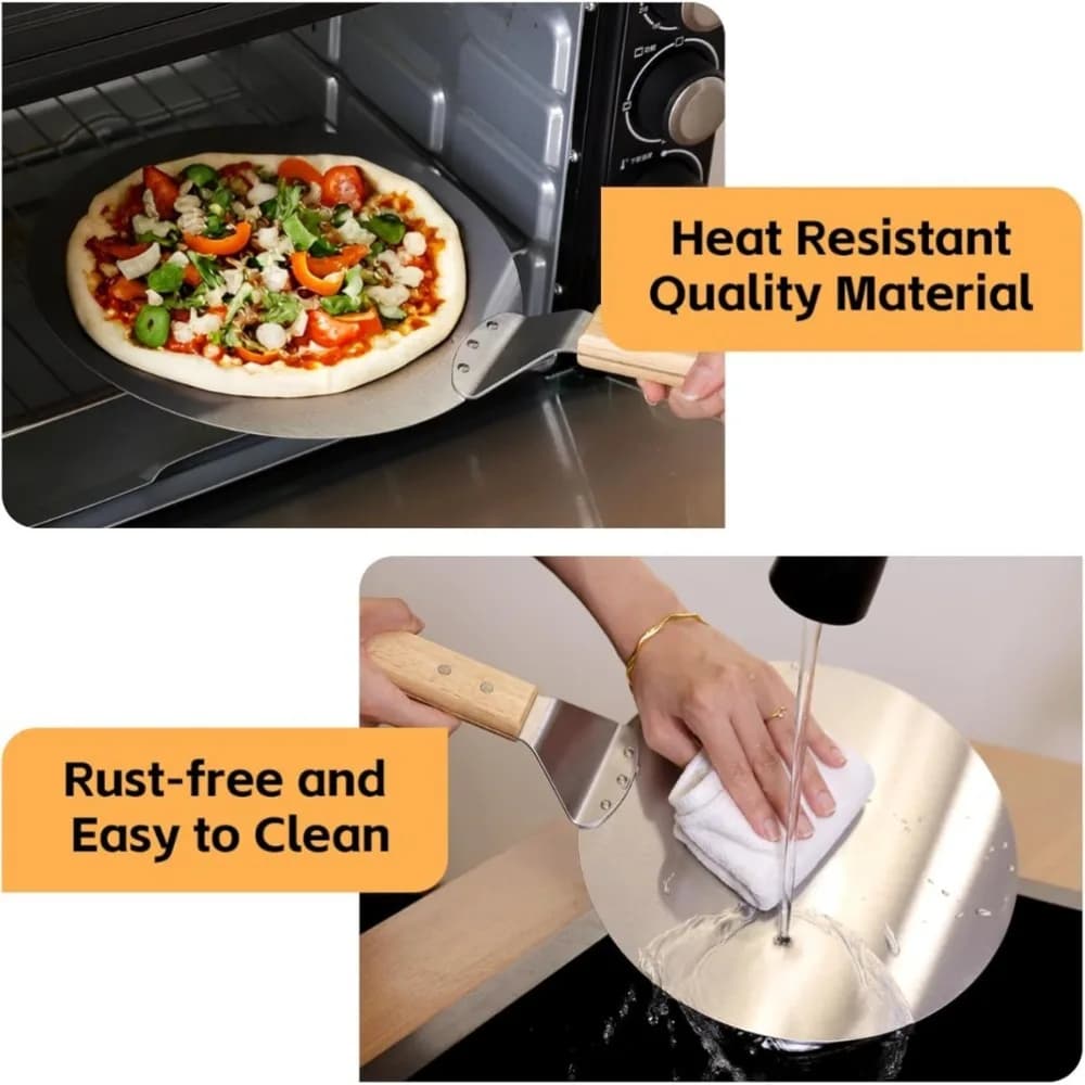 10/12inch Pizza Peel with Wooden Handle  Pizza Lifter and Stainless Steel Spatula for Baking Non-Slip Pizza Server Tray - 6