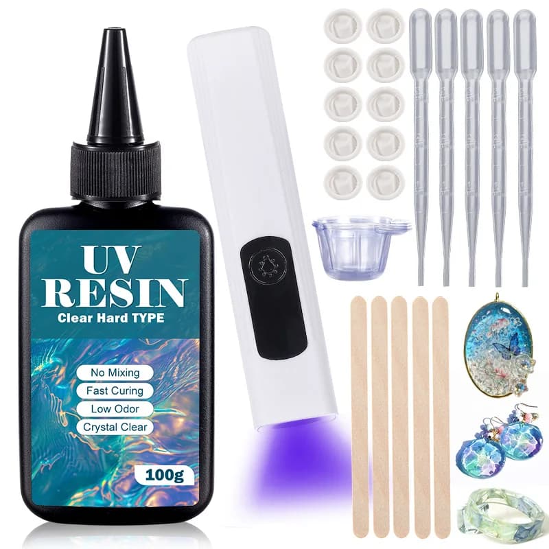 UV Resin Kit with Light Upgraded Hard Type Crystal Clear Ultraviolet Curing UV Resin for Craft DIY Jewelry Making Molds Casting