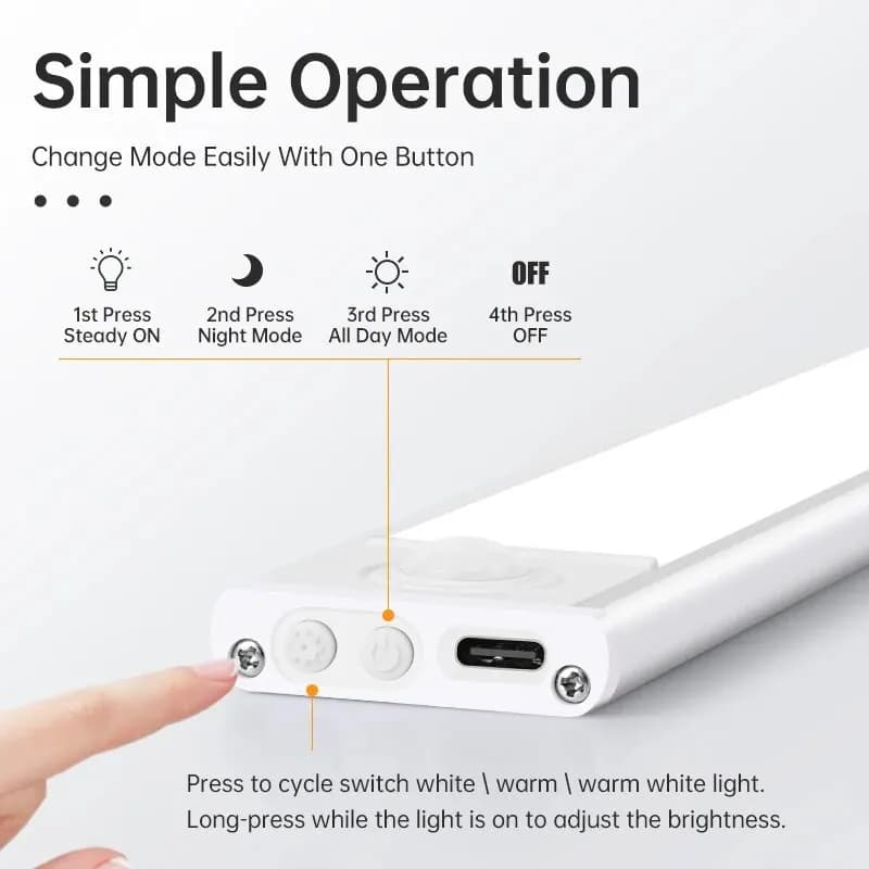 LED Motion Sensor Light Night Light Wireless USB Under Cabinet Light For Kitchen Cabinet Bedroom Wardrobe Sensor Indoor Lighting - 2