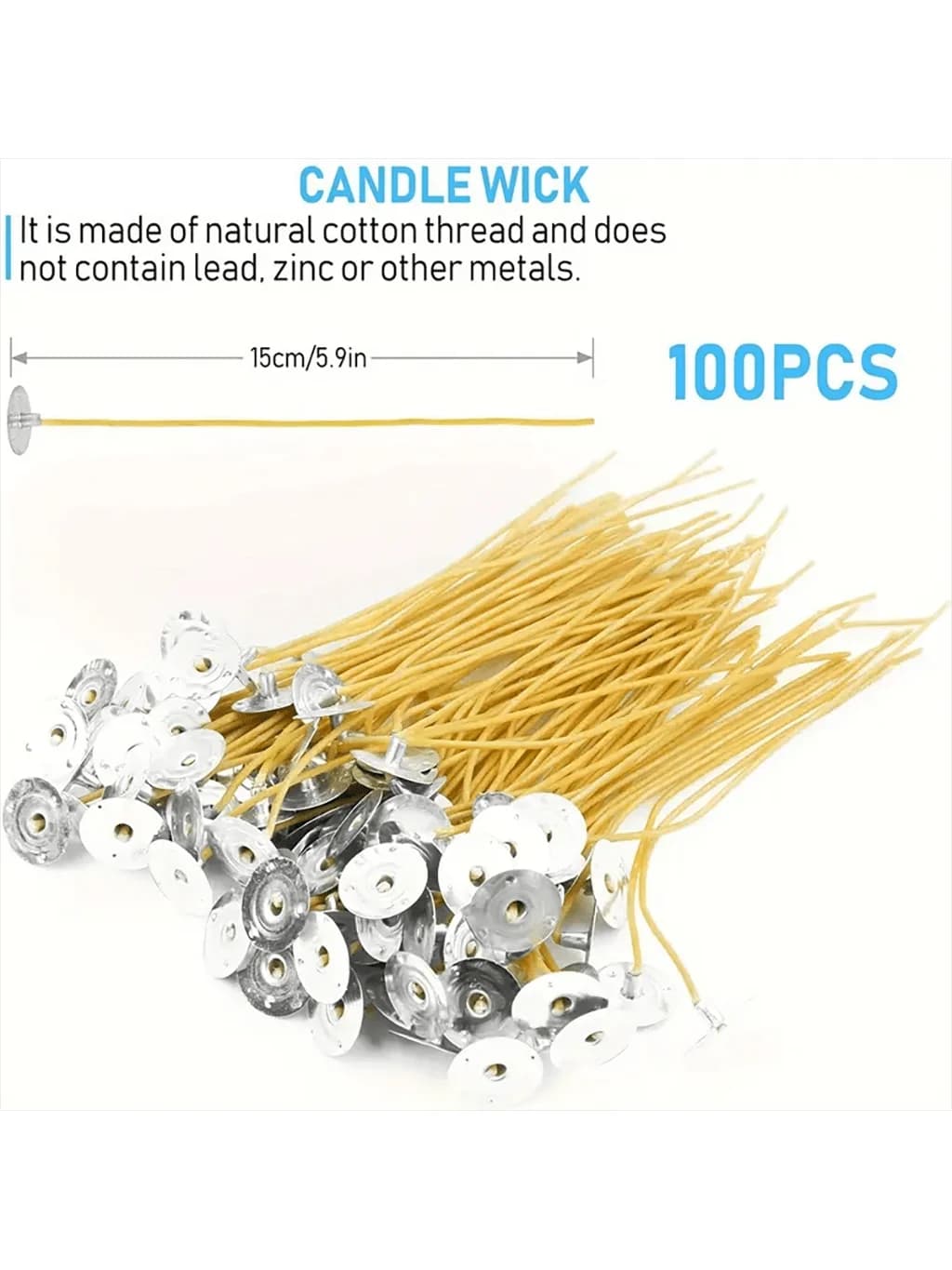 100 6-inch pre-waxed beeswax and hemp wicks, slow burn, 2mm diameter - perfect for DIY candle making. - 2