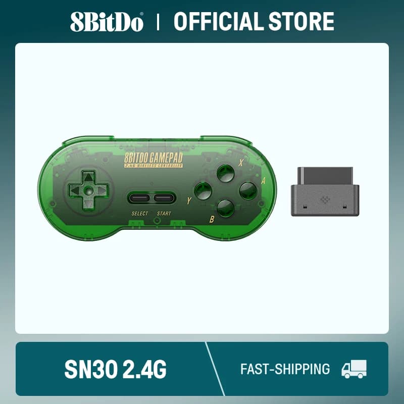 ذراع تحكم لاسلكي 8BitDo SN30 2.4G لأجهزة SNES/SFC الأصلية (أخضر اليشم)