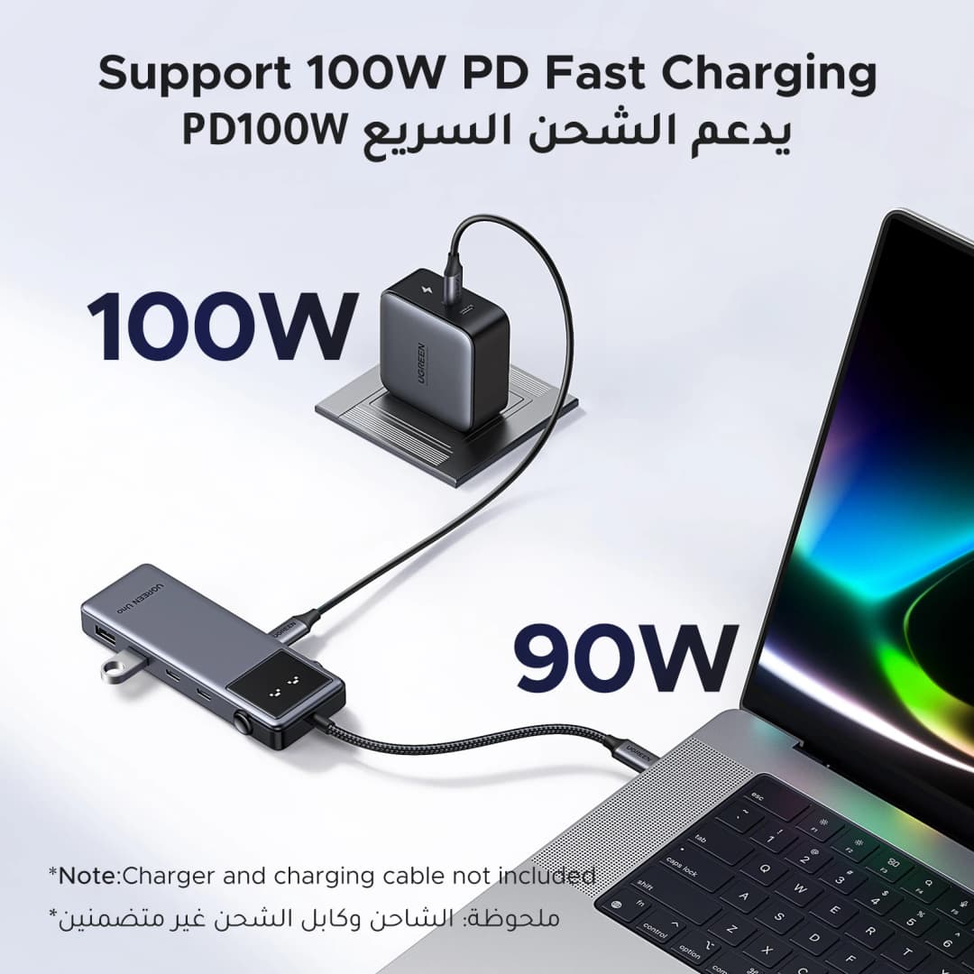 محول UGREEN Uno USB C HUB 6 في 1، دقة 4K60Hz، PD100W، سرعة 10 جيجابت/ثانية، لمحطات العمل واللاب توب Macbook Pro وAir - 4