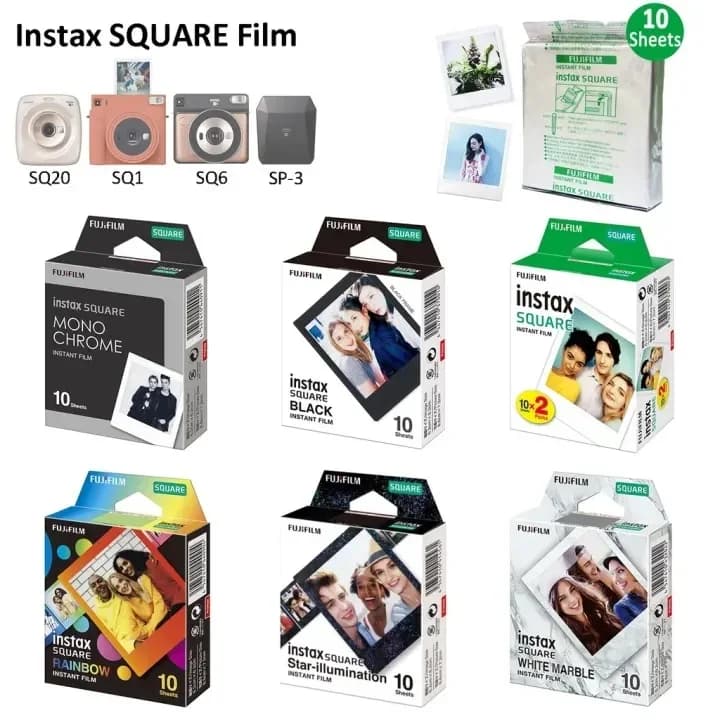 ورق صور Fujifilm Instax SQUARE أبيض/قوس قزح/أسود وأبيض لكاميرا Fuji Instax SQ6 SQ10 SQ20 هايبرد الفورية مشاركة SP-3