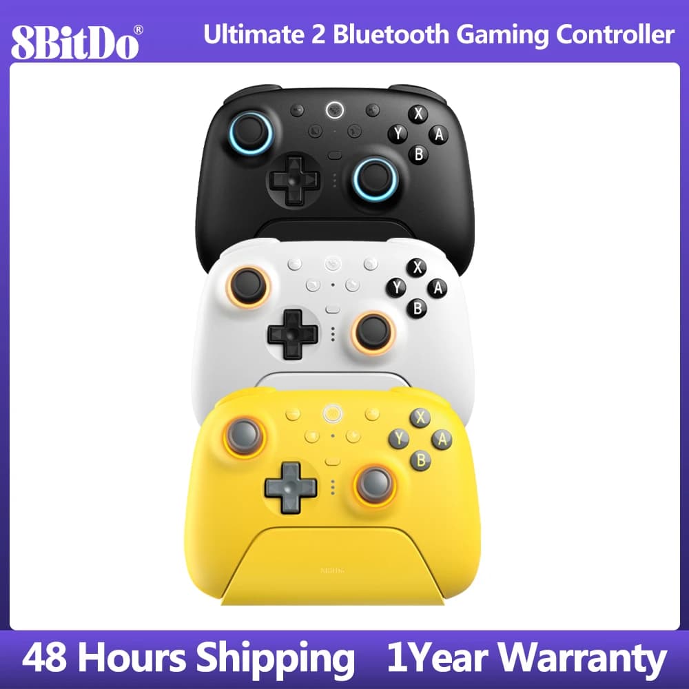 8BitDo Ultimate 2 وحدة تحكم بلوتوث لنينتندو سويتش 2 كمبيوتر Windows، يد تحكم لاسلكية بعصا تحكم TMR، زناد بتأثير هول