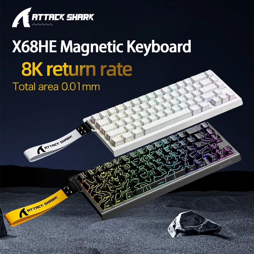 أتاك شارب X68HE لوحة مفاتيح مغناطيسية حمراء سلكية ميكانيكية للألعاب برو، 0.01 مم تريج سريع، 8000 هرتز، SOCD/Rs، 0.125 مللي ثانية، 128 كيلو معدل - 2