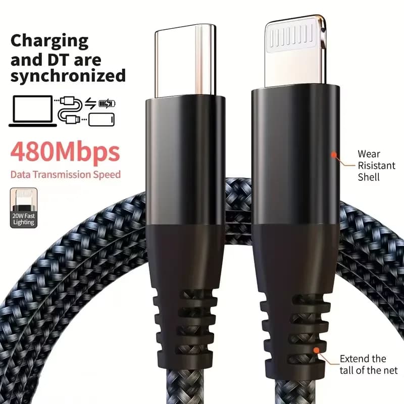 1PC 2PCS MFi Certified Fast Cable durable Nylon Braided Cord USB C to Lightning Cable Fast Charging Data for iPhone 14 13 12 11 - 5