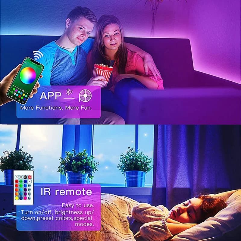 أضواء LED بمنفذ USB 5V للتلفزيون مع تحكم عبر التطبيق شريط مرن RGB5050 30 ليد/م إضاءة خلفية LED للتلفزيون ديكور غرفة نوم - 2