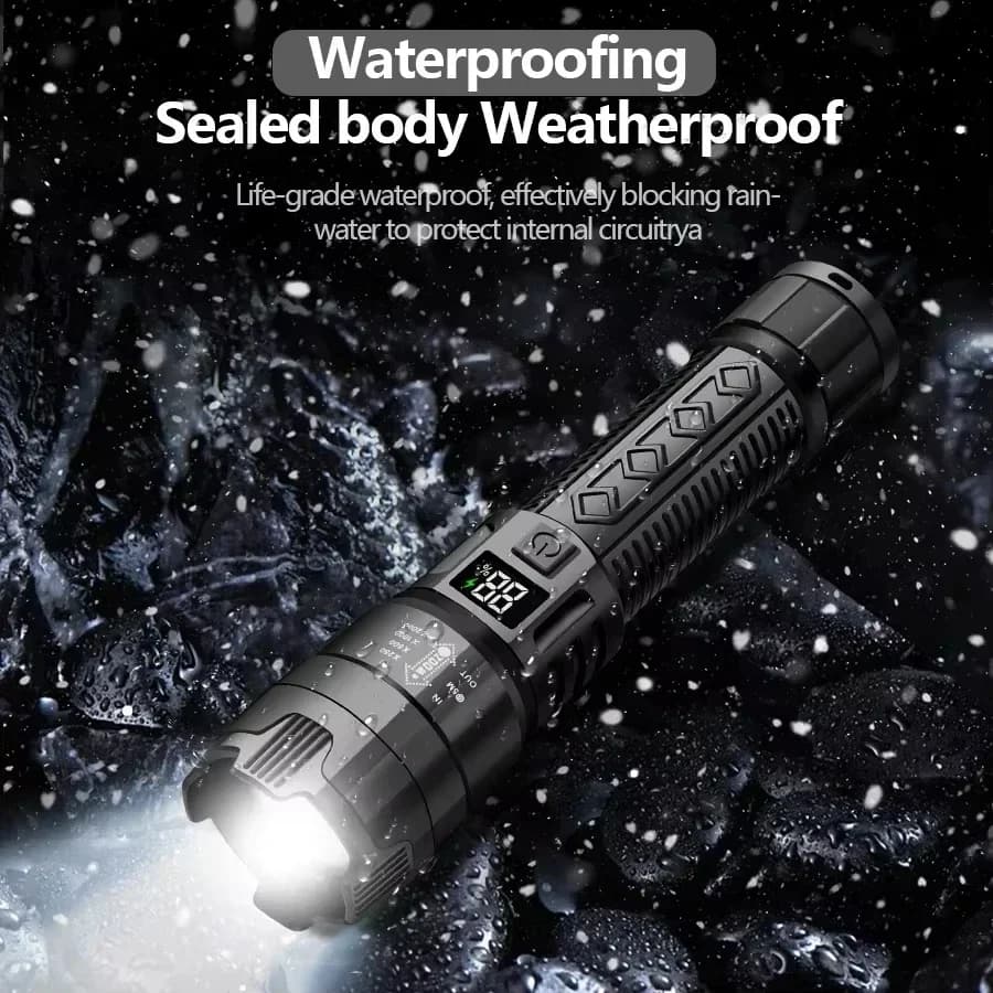 كشاف LED قوي، كشاف تكتيكي، مصباح فائق السطوع، شحن USB، مناسب للتخييم والصيد - 5
