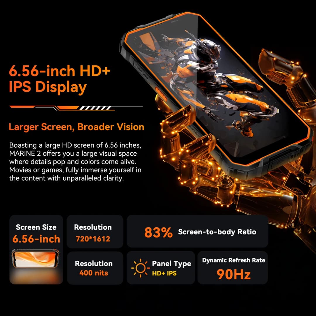 هاتف ذكي متين Blackview OSCAL Marine 2 AI شاشة 6.56 بوصة HD+ معالج Unisoc T615 ذاكرة 24(8+16)GB تخزين 256GB بطارية 11000mAh أندرويد 15 NFC - 2