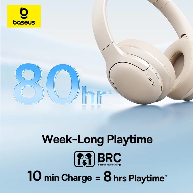 سماعات رأس لاسلكية من Baseus بلوتوث 5.3 سماعة أذن بمستوى HIFI مشغل 40mm سماعات فوق الأذن قابلة للطي صوت مكاني لمدة 70 ساعة - 3