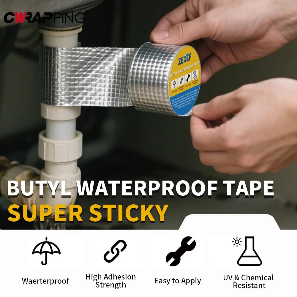 Super Sticky Aluminum Foil Butyl Rubber Tape High Temperature Resistance Waterproof Roof Pipe Stop Leak Crack Duct Repair Tape - 3