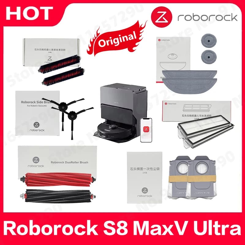 قطع غيار أصلية لروبوت تنظيف Roborock S8 MaxV Ultra، فرشاة دوارة، فلتر، كيس غبار، قماش ممسحة، إكسسوارات فرشاة جانبية