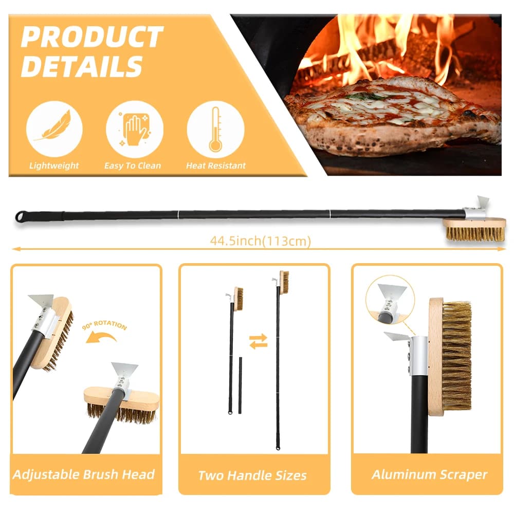 Pizza Oven Brush Copper Stove Brush Bristle Brass Wood Long Handle Grill Cleaning Oven Brush for Small Oven Kitchen Tool - 6