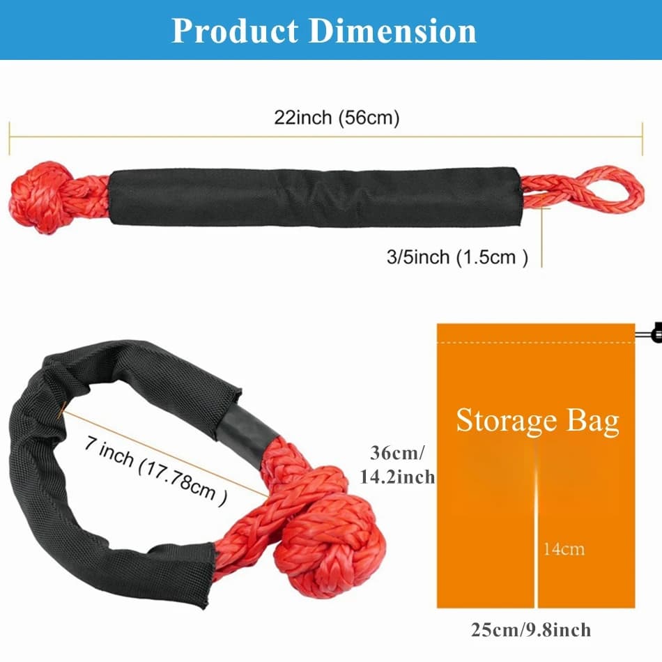2 Packs Synthetic Soft Shackles With Storage Bag 41,000 lbs Max Break Strength 1/2" X 22 Inch Rugged Off Road Shackles Recovery - 3