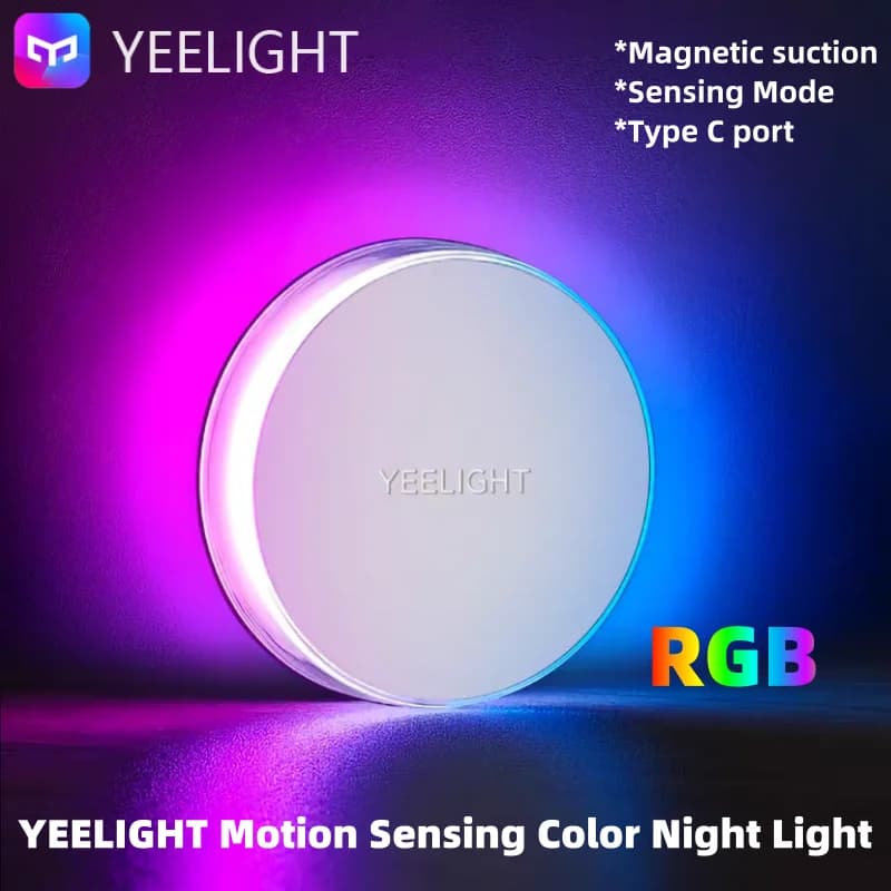 YEELIGHT مصباح ليلي استشعار الحركة ملون كشف الحركة مصباح ليلي مغناطيسي تشغيل تلقائي دائم وضعين إضاءة ديكور RGB منفذ Type-C