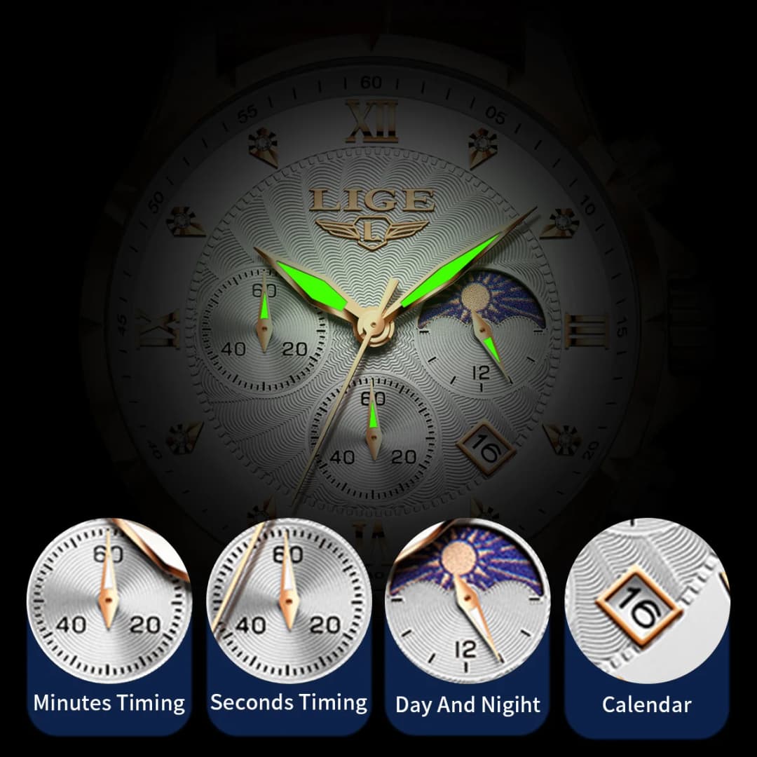 LIGE Mens Watches Casual Business Watch Men Luxury Waterproof Date Luminous Chronograph Wristwatch Quartz Watch Leather Clock - 6