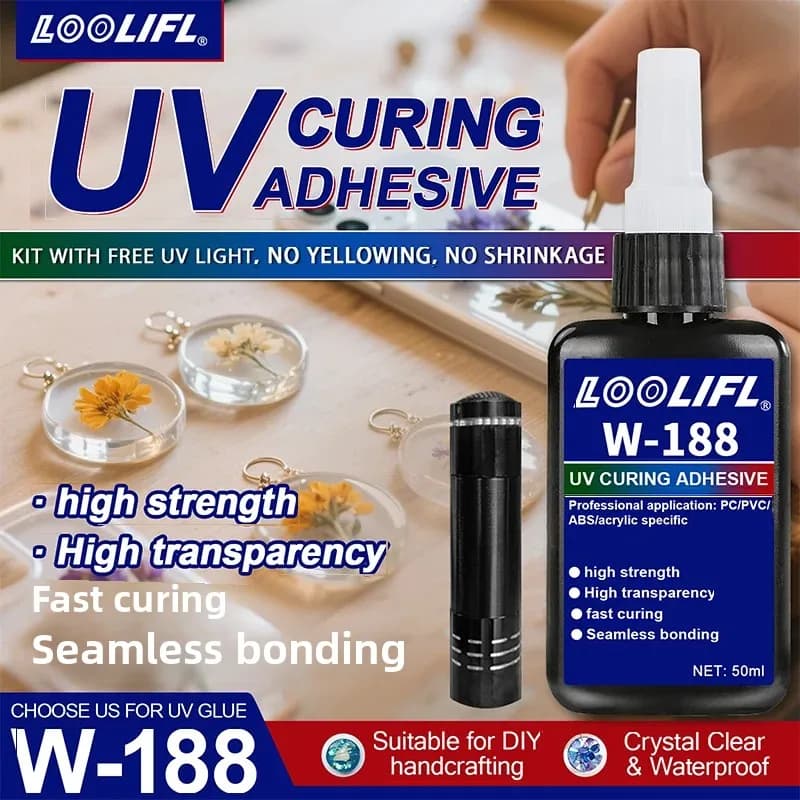 مجموعة راتنج UV مع ضوء، تثبيت وعلاج في ثوانٍ، 50 جرام مجموعة راتنج UV مع مصباح يدوي UV للتلحيم، ضوء زجاجي، ديكور حرفي، دي أي واي - 2