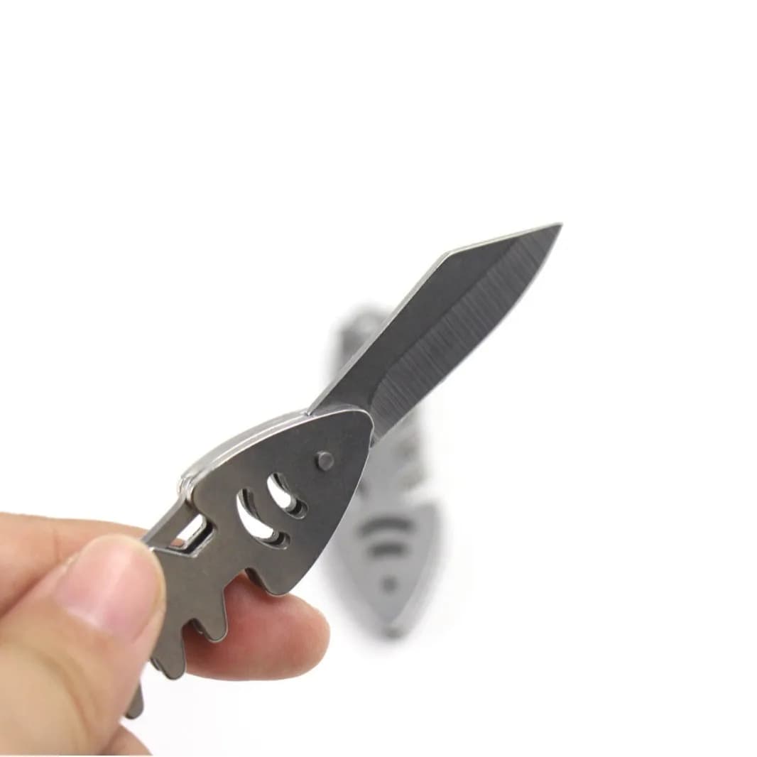 سكين صغير قابل للطي في الهواء الطلق الإبداعية عظم السمك Unboxing المحمولة جيب المفاتيح الفولاذ المقاوم للصدأ التكتيكية EDC أداة القاطع قلادة - 4