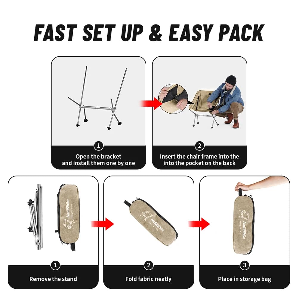 Naturehike 2024 Camping Chair Ultralight High Load Folding Quick Build Garden Chair Outdoor Foldable Picnic Beach Moon Chair - 4