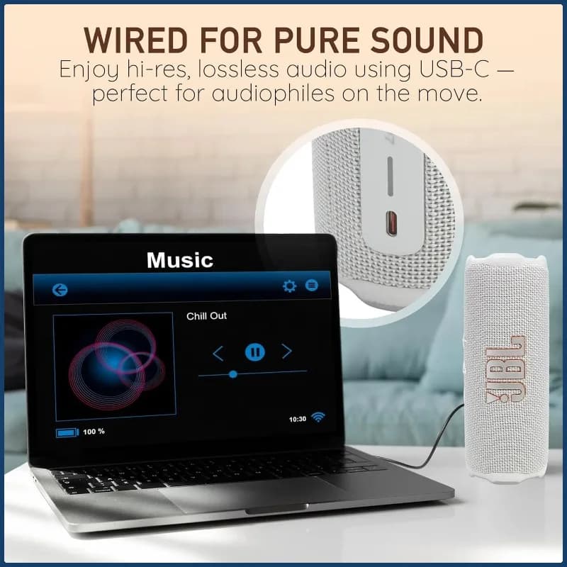 سماعة محمولة JBL Flip 7، مقاومة للماء IP67، سماعة بلوتوث بوقت تشغيل 16 ساعة، صوت AI Boost، قفل دفع وحفلات خارجية - 6