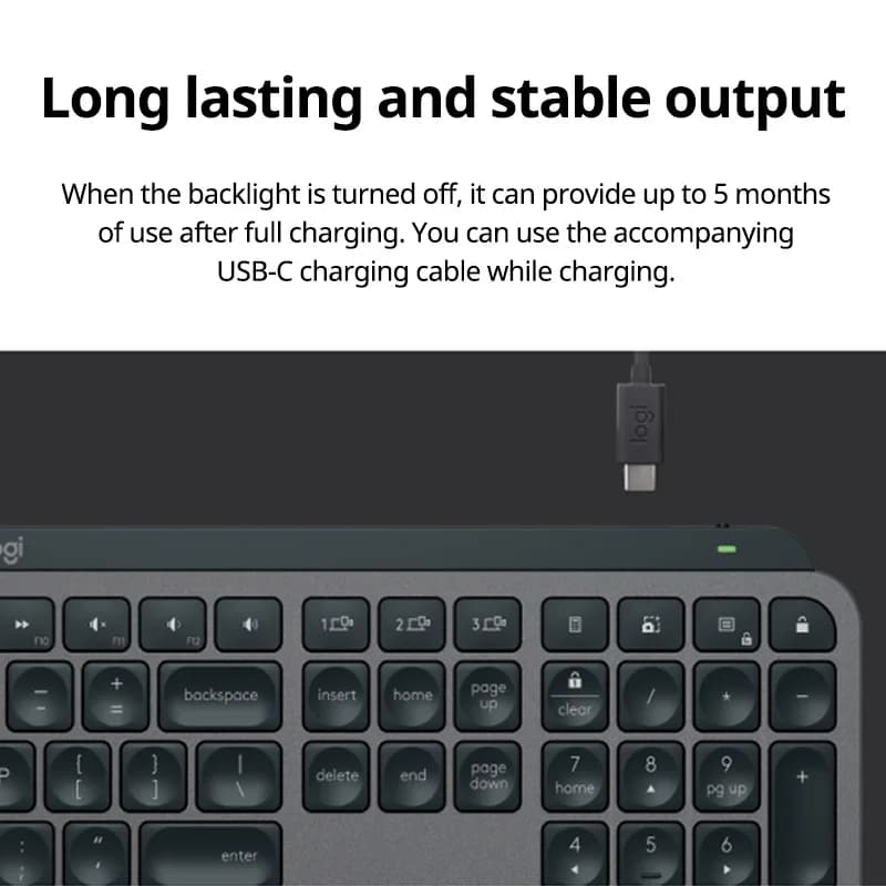 لوحة المفاتيح اللاسلكية المضيئة Logitech MX Keys S، إضاءة خلفية، بلوتوث، متعددة الأجهزة، USB-C، متوافقة مع ويندوز/ماك/ChromeOS - 6