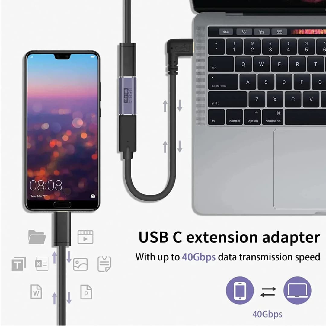 محول USB C أنثى إلى أنثى، ممدد، يدعم فيديو 8K، شحن سريع 100W، متوافق مع USB4، ثندر بولت 4، 40Gbps، OTG - 2