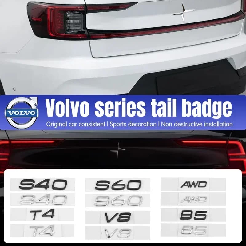 New Glossy Black Trunk Emblem Badge w/Silver Lettering for Volvo Xc60 Xc90 V40 V60 S60 V50 V90 S80 C40 XC40 V70 XC70 C30 C70 EX9 - 5