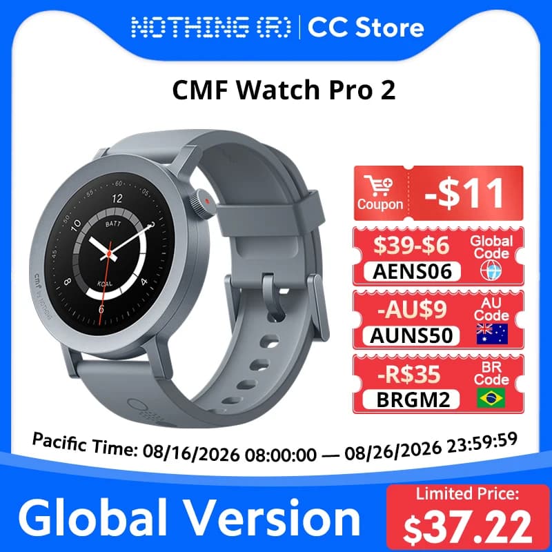 ساعة ذكية Nothing CMF Pro 2 إصدار عالمي بشاشة AMOLED 1.32 بوصة و120 وضع رياضي وGPS متعدد الأنظمة ومكالمات بلوتوث مع إلغاء ضوضاء AI
