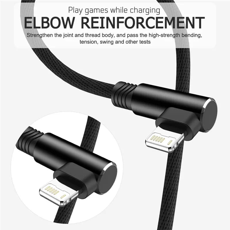 90 Degree Fast Charge USB Cable For iPhone 14 13 12 11 Pro X XS Max 5 SE 6S 7 8 Plus Wire Origin Long 3M Elbow Charger Data Cord - 5