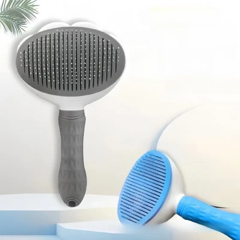 فرشاة تجميل قطط وكلاب أداة إزالة الشعر الاحترافية للحيوانات الأليفة ذات الشعر الطويل مشط من الفولاذ المقاوم للصدأ مضاد للتشابك بمقبض مريح - 3