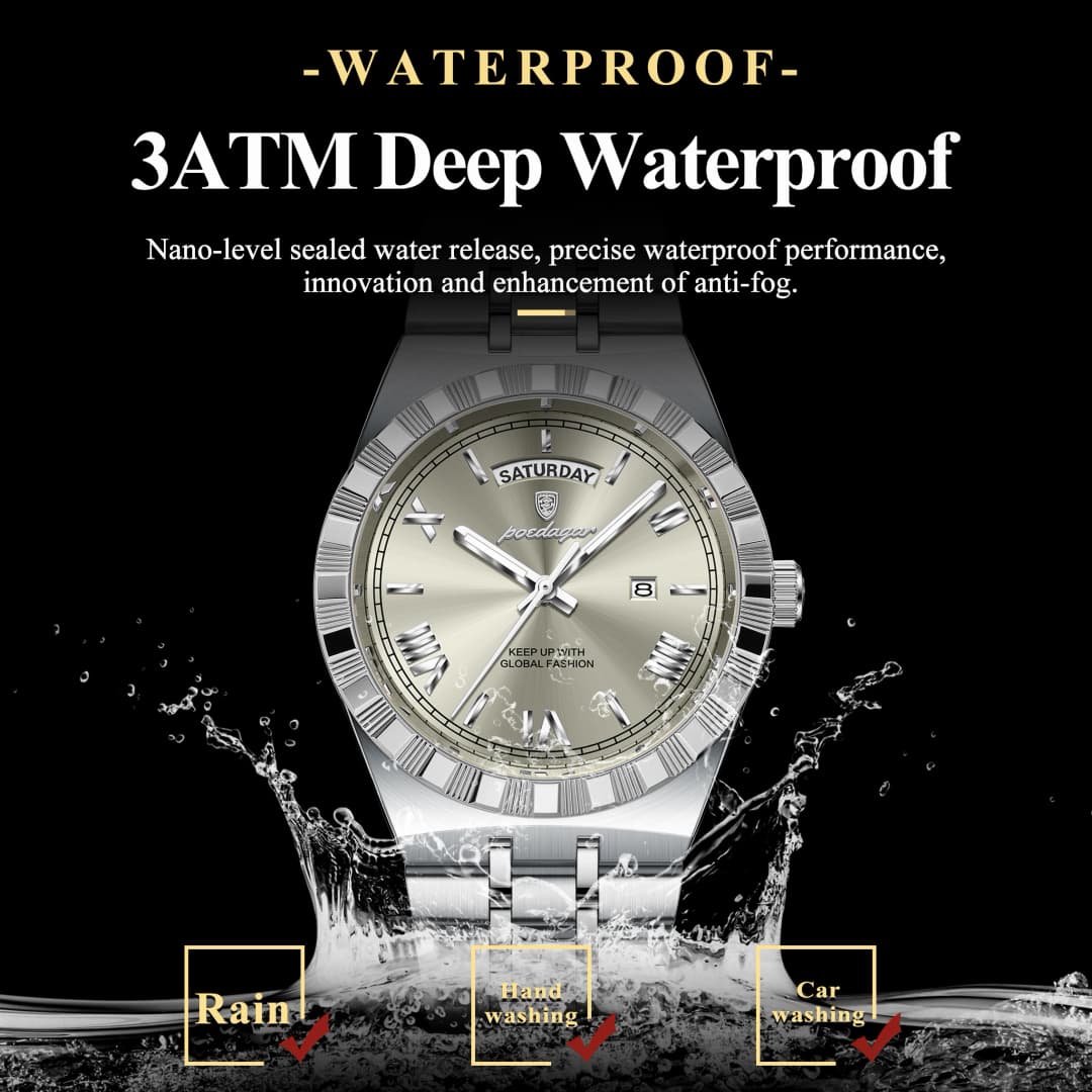 POEDAGAR Luxury Business Man Watch Week Date Waterproof Luminous Watches For Men Stainless Steel Quartz Fashion Men's Wristwatch - 3