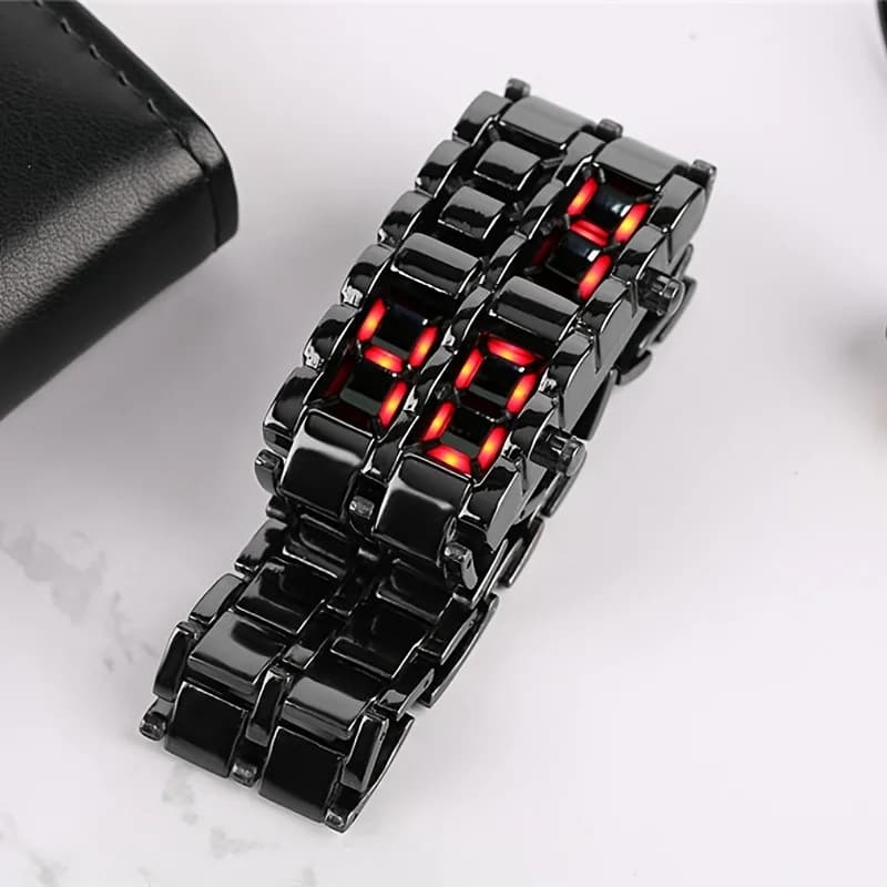 ساعة إلكترونية بشاشة LED ساعة معصم رقمية لافا LED حمراء زرقاء مبتكرة للنساء والرجال - 5