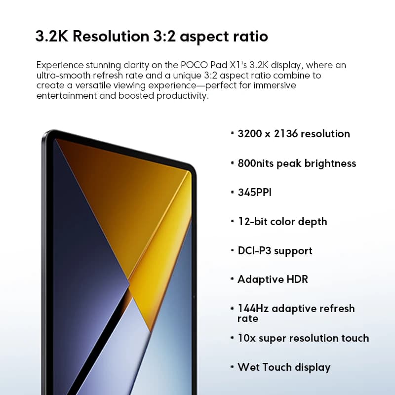 POCO Pad X1 نسخة عالمية معالج Snapdragon® 7+ Gen 3 كاميرا 13MP شحن سريع 45W بطارية 8850mAh شاشة 11.2 بوصة 3.2K وضوح بلوري - 4