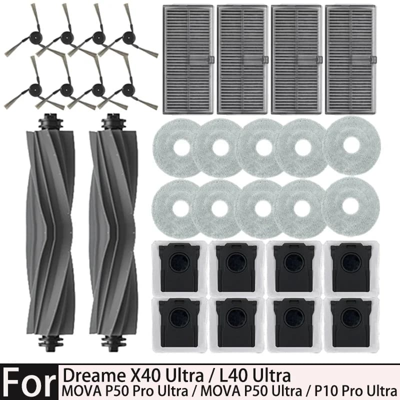 Dreame X40 Ultra  L40 Ultra, MOVA P50 Pro Ultra  MOVA P50 Ultra  P10 Pro Ultra  Vacuum Cleaner Parts Main Roller Side Brus h