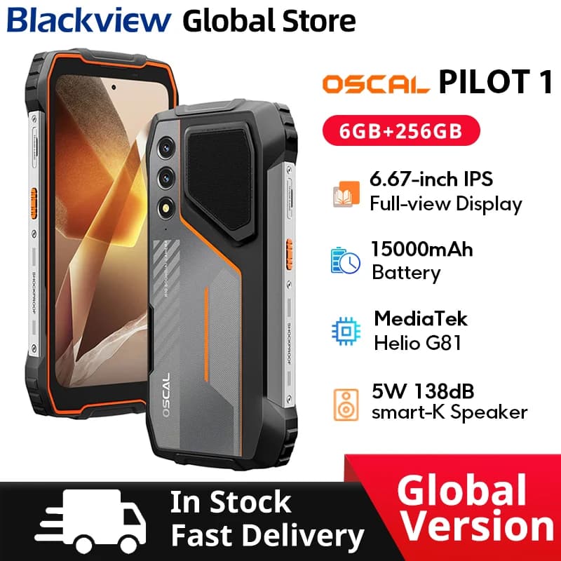 Blackview Oscal PILOT 1 Rugged phone 6.67-inch HD+ 90Hz Display 15000mAh 5W BOX Speaker 6GB 256GB Helio G81 CPU NFC Cellphone