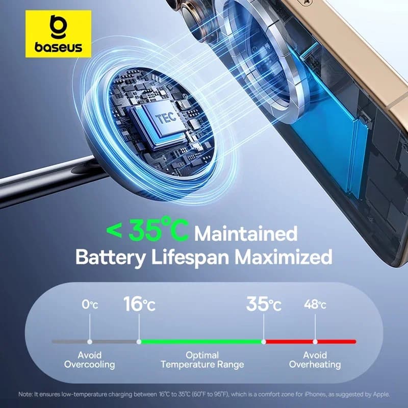 حامل شاحن لاسلكي من Baseus بقوة 22.5 واط 3 في 1، شحن سريع مغناطيسي Qi2 15 واط مع تبريد TEC لهواتف آيفون 16 و15 و14 وAirPods وساعة أبل - 4