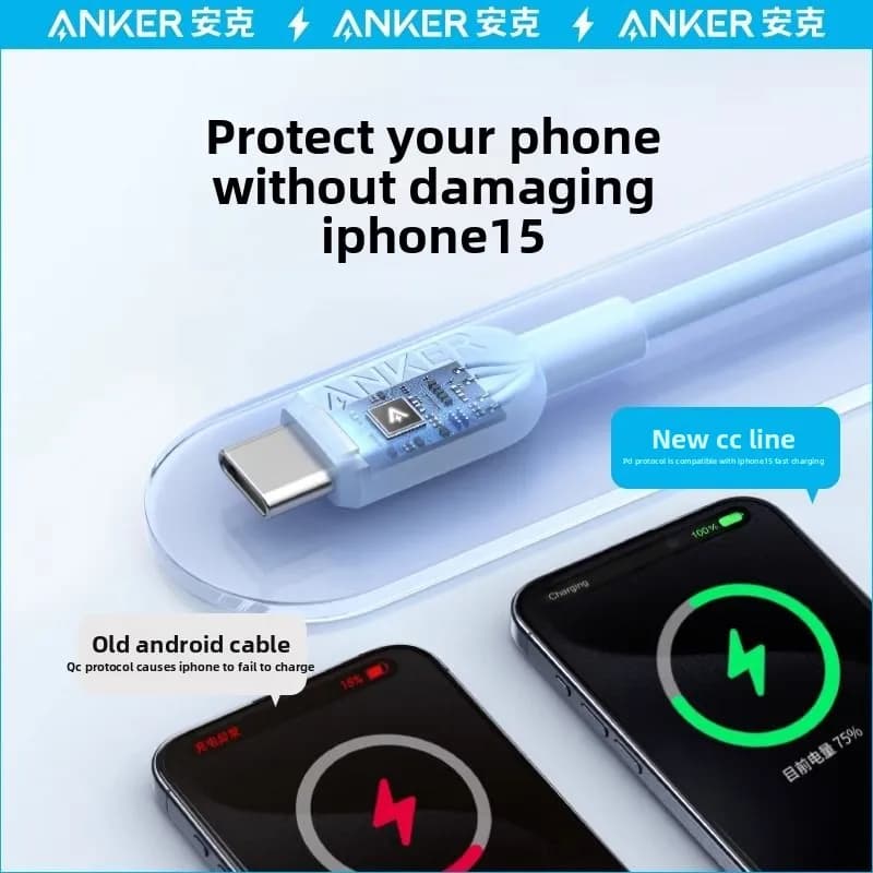 كابل شحن مزدوج نوع C من ANKER، مناسب لآيفون 17 برو ماكس وسامسونج S22 وماك بوك إير، كابل بيانات وشحن سريع - 5