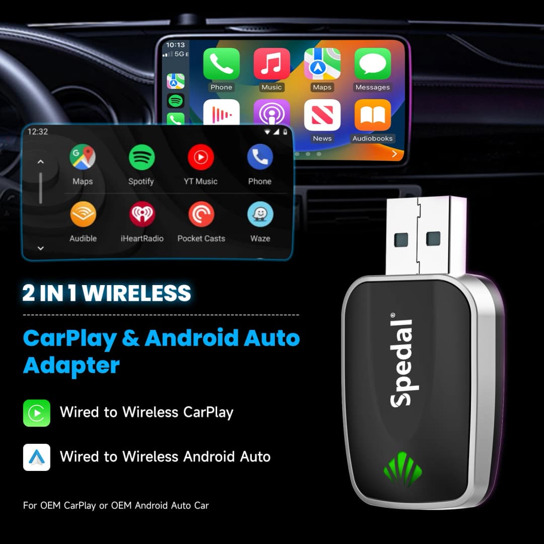 Spedal 2-in-1 Wired to Wireless CarPlay Adapter & Android Auto Wireless Adapter Plug & Play - 2