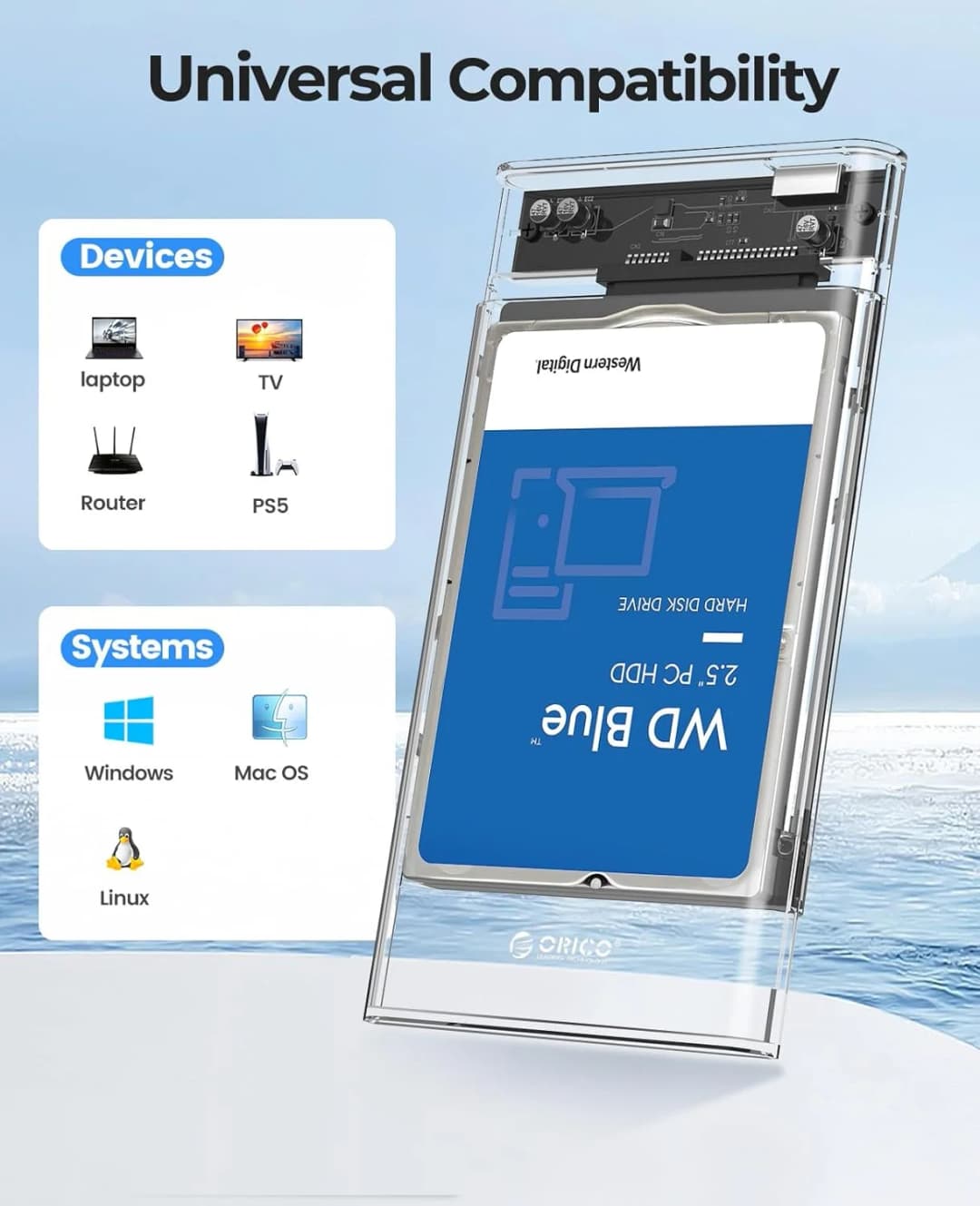 غطاء قرص صلب خارجي ORICO 2.5 بوصة، USB 3.0 إلى SATA III، بدون أدوات، غطاء قرص صلب شفاف لـ 2.5 بوصة 7 مم 9.5 مم SATA HDD SSD - 4
