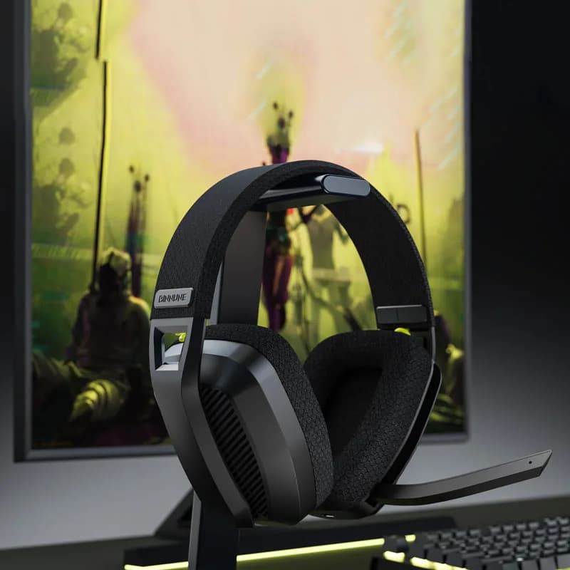 سماعات ألعاب لاسلكية BINNUNE 2.4GHz مع ميكروفون، متوافقة مع PS5 وPS4 وPC وMac وبلاي ستيشن، سماعات بلوتوث للألعاب