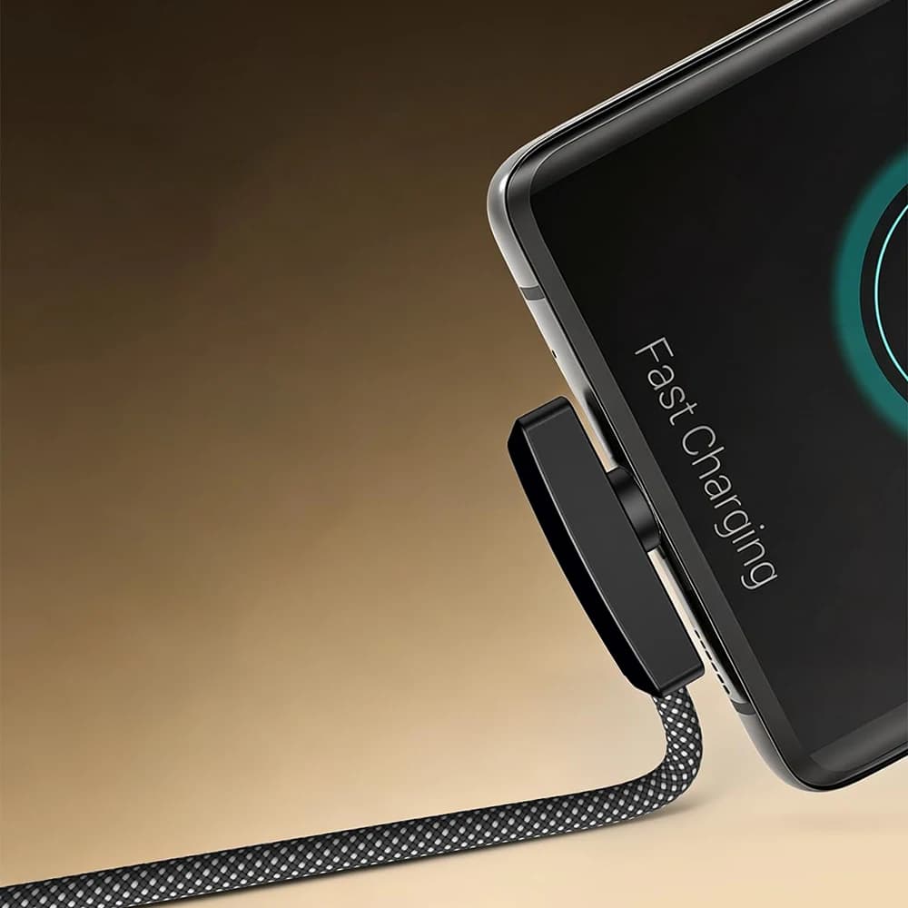 كابل USB Type C بزاوية 90 درجة شحن سريع 100 واط كابلات نقل بيانات سلك USB-C محمول بزاوية قائمة لهواتف آيفون وسامسونج وشاومي - 6